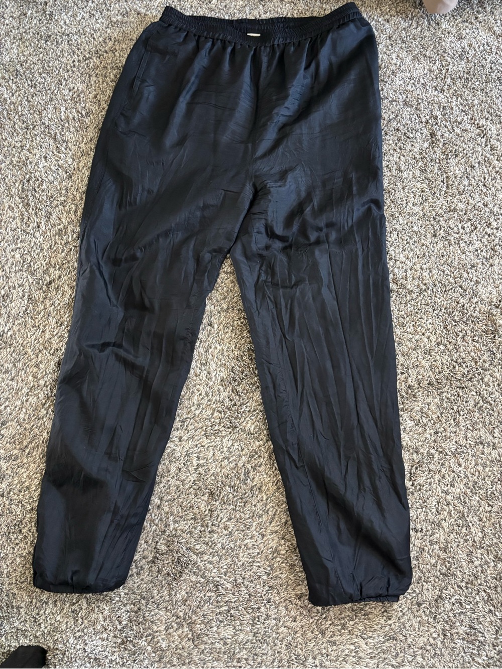 100% silk Black Elastic-Waist Relaxed Pants